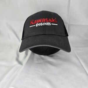 Kawasaki Engines Mesh Trucker Hat Adjustable Snapback Cap Adult Black White